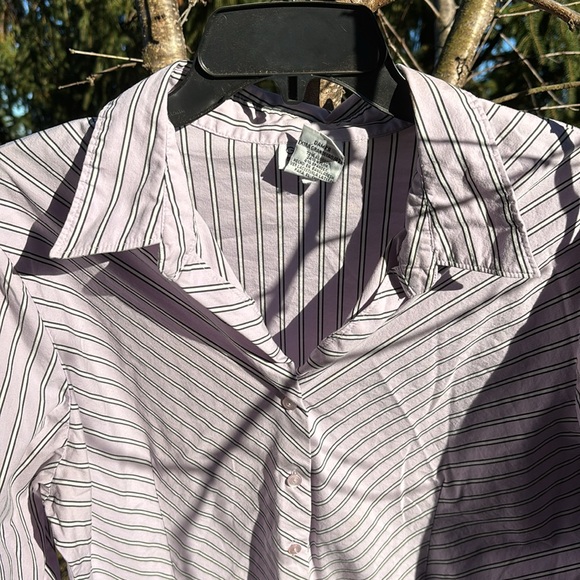 George Stretch Button Up Blouse Diagonal Purple Black White Stripes XL (16/18) - Picture 2 of 16